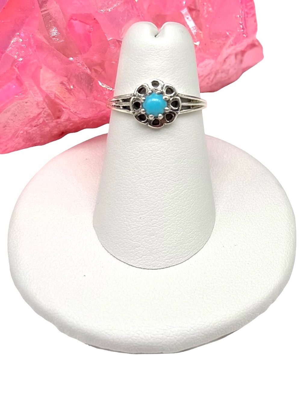 Sleeping Beauty Turquoise Mine Ring Size 5 Flower Solid 925 Sterling Silver
